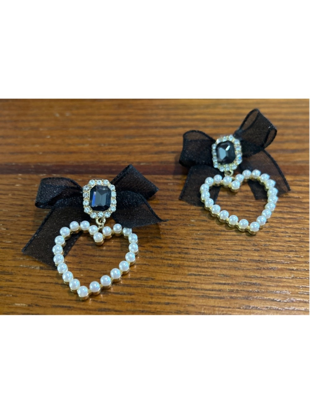 Women's Unbranded Black Bow Heart Pearl Drop Earrings One Size